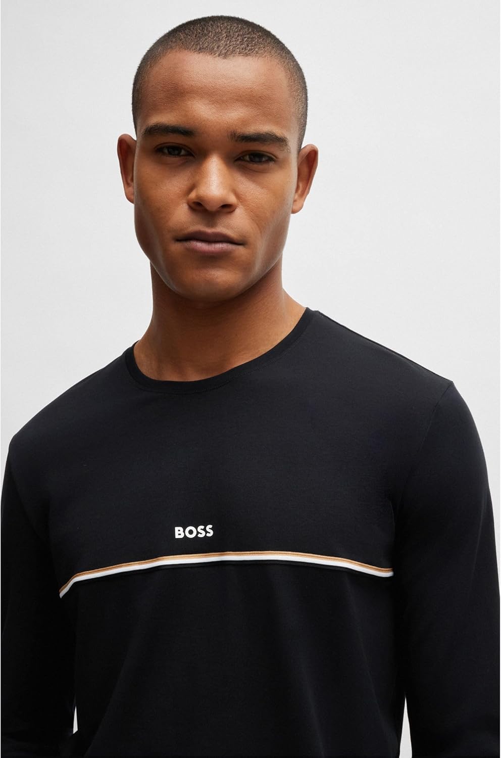 BOSS Herren Unique LS-Shirt Pyjama-Shirt aus Stretch-Baumwolle mit Signature-Streifen und Logo L Bla