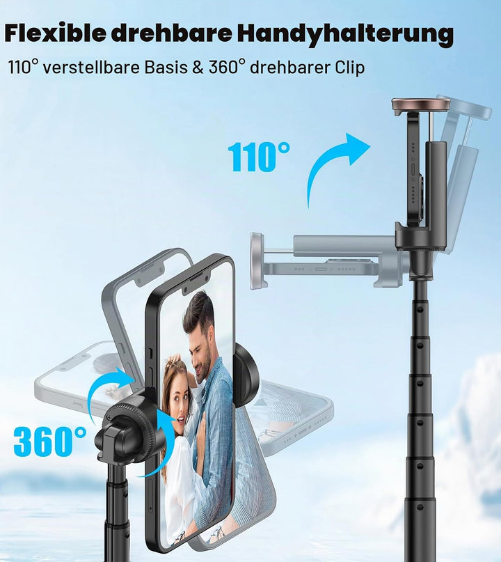 TONEOF 153CM Selfie Stick Stativ, Verbesserte 360° Drehbare Selfie Stange, Ausziehbares All-in-1 Han
