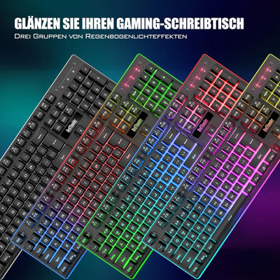 RedThunder K10 Kabelloses Gaming Tastatur und Maus Set, QWERTZ DE Layout, 3000mA Batteriekapazität u