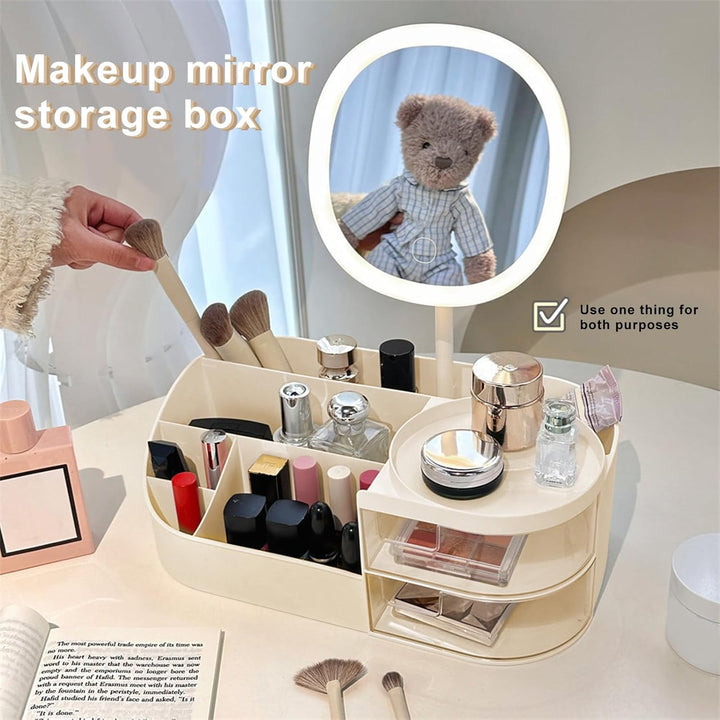 DASITON Make up Organizer mit Spiegel,Make up Pinselhalter mit 2 Schubladen,Multifunktionale Makeup