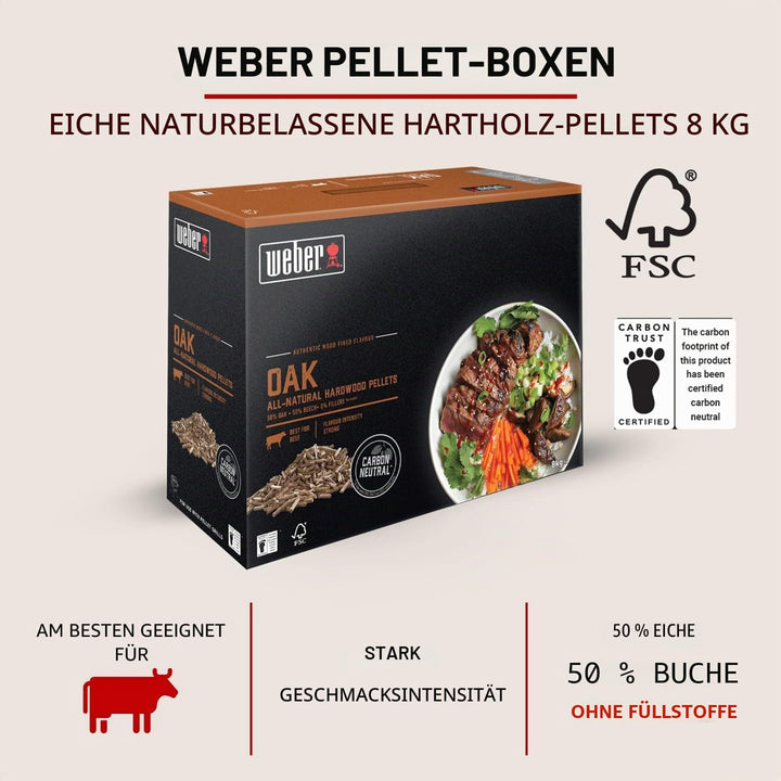 Weber Holzpellets - Eichenholz (8kg), perfekt zum Räuchern von Rind, 100% natürliche Holzpellets, EU