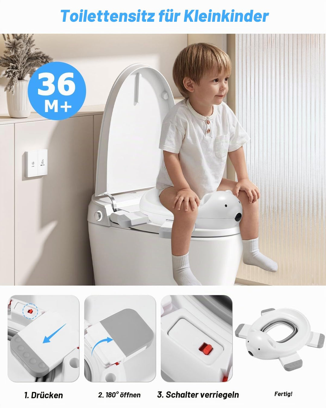 Töpfchen Toilettensitz Kinder, 3 in 1 Faltbares Reisetöpfchen Kinder, Töpfchen für Unterwegs, Baby P