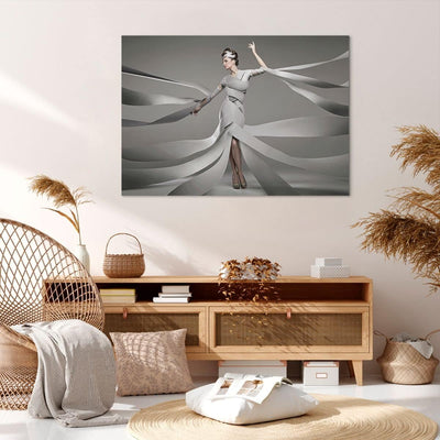 Bilder auf Leinwand 100x70cm Leinwandbild Frau Modell Streifen Emotionen Gross Wanddeko Bild Schlafz