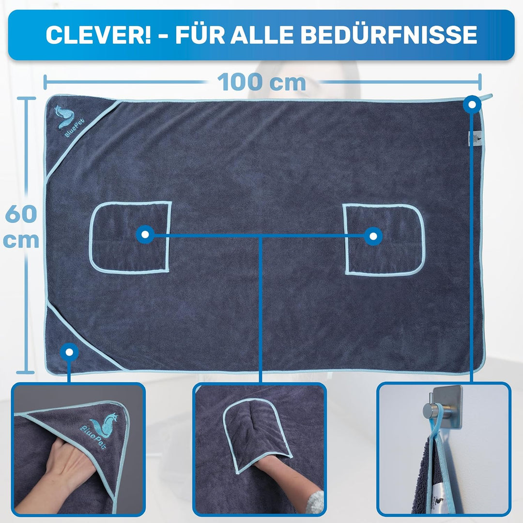 BluePet Hundehandtuch 2er Set, Mikrofaser Handtuch Hund extra saugfähig, Hundehandtücher schnell tro
