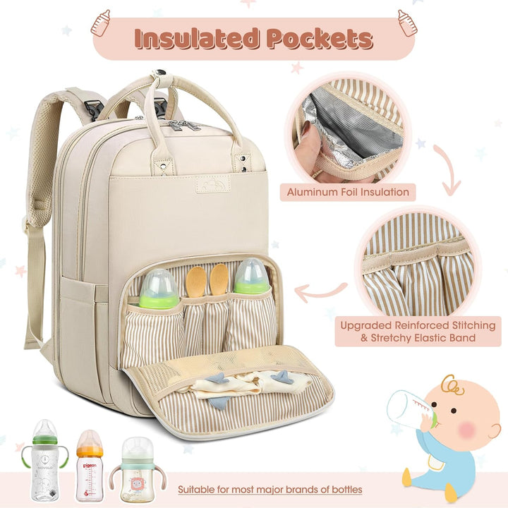 RAINSMORE Baby Wickelrucksack Gross Wickeltasche Rucksack mit Kinderwagengurten und Wickelunterlage