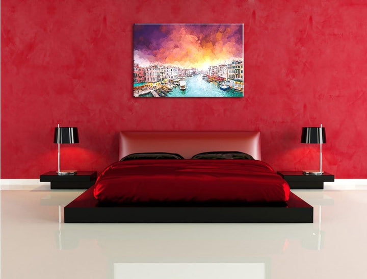 Venedig Malerei Effekt, Format: 100x70 auf Leinwand, XXL riesige Bilder fertig gerahmt mit Keilrahme