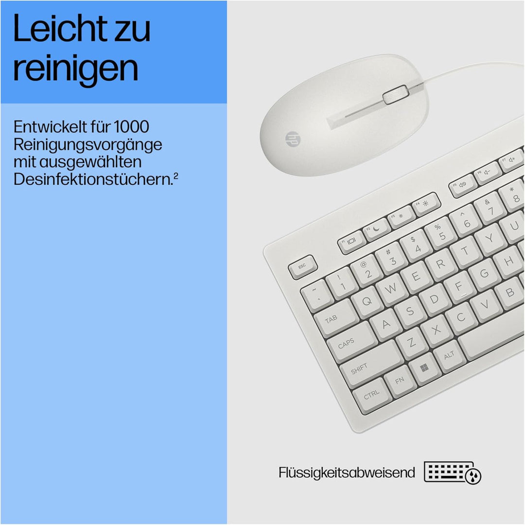 HP 225 - Tastatur-und-Maus-Set - 100% - Full Size - USB - QWERTZ - Deutsch - Cashmere White