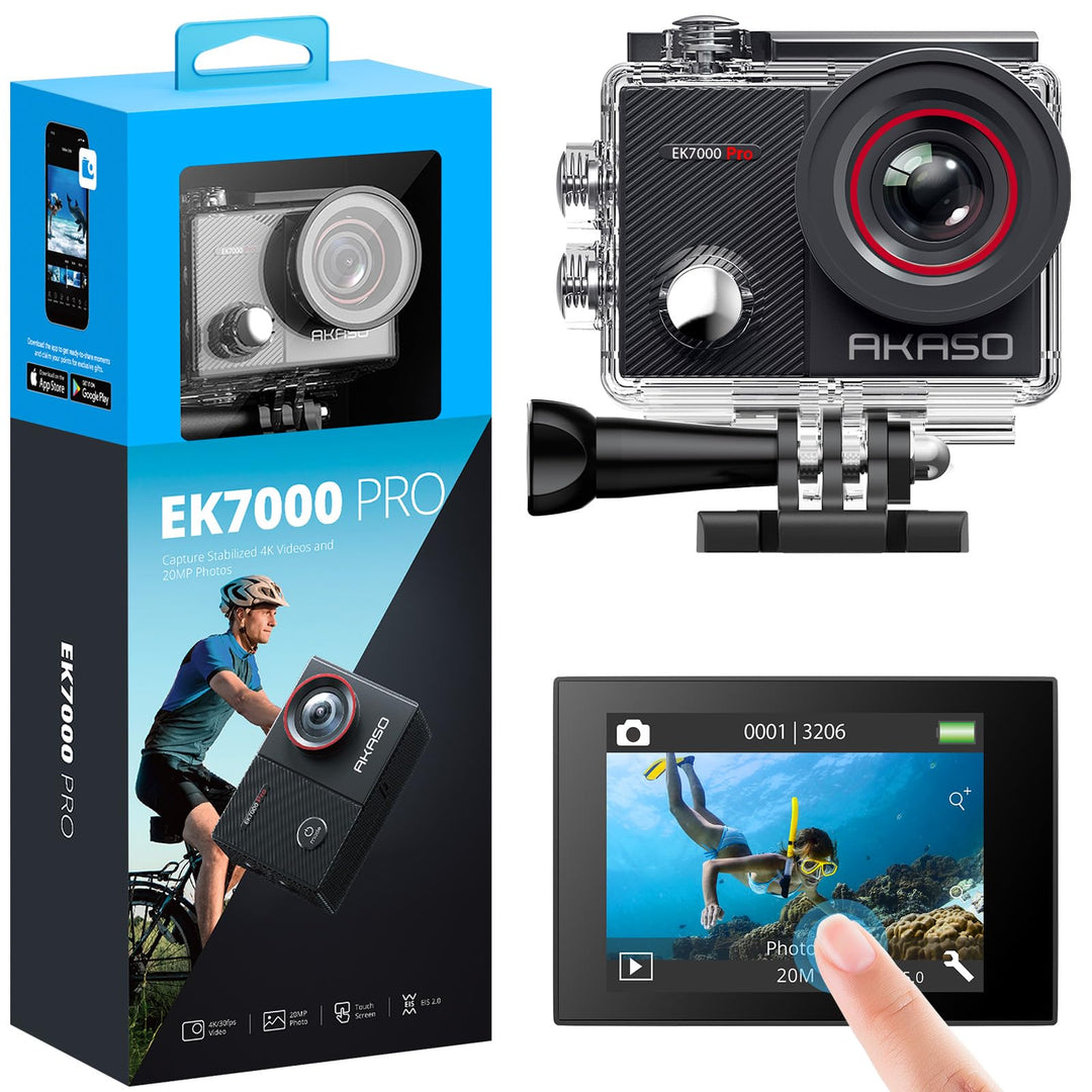AKASO Action Cam 4K 20MP WiFi 40M Unterwasserkamera Wasserdicht Ultra HD Touchscreen Einstellbar Wei