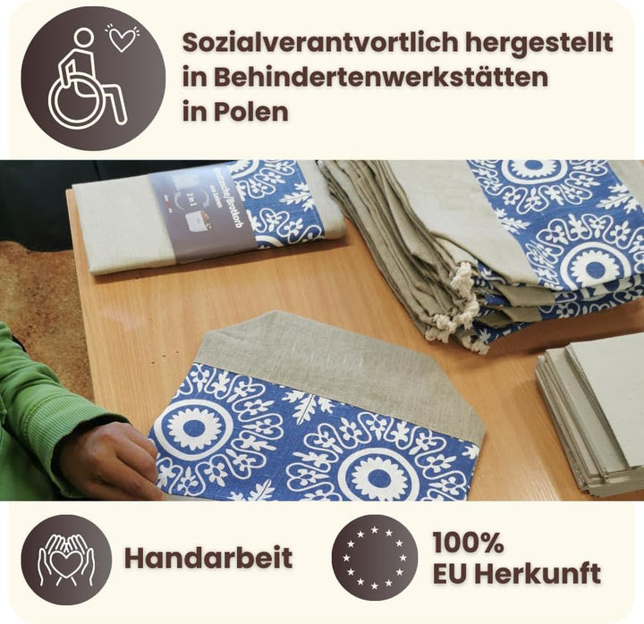 slowroom Brotbeutel 30 x 34 cm und Brotkorb 2 in 1 - Brotkorb Stoff - doppelte Leinenschicht - Brötc