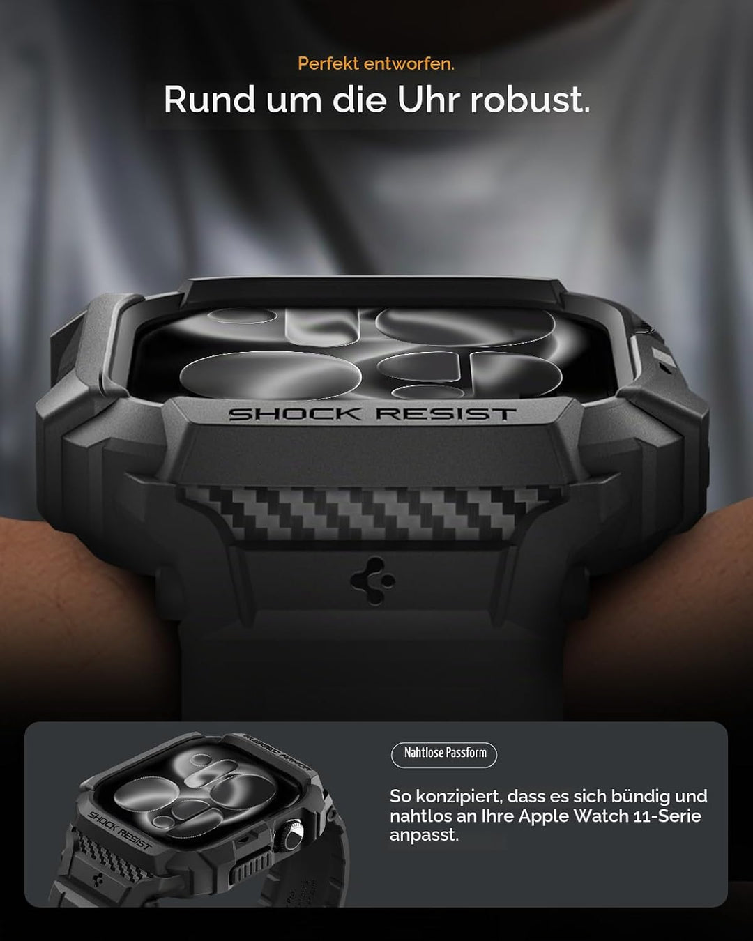 Spigen Rugged Armor Pro 2 Hülle mit Band für Apple Watch 11/10 46mm | TPU-Unibody-Hülle mit Armband,