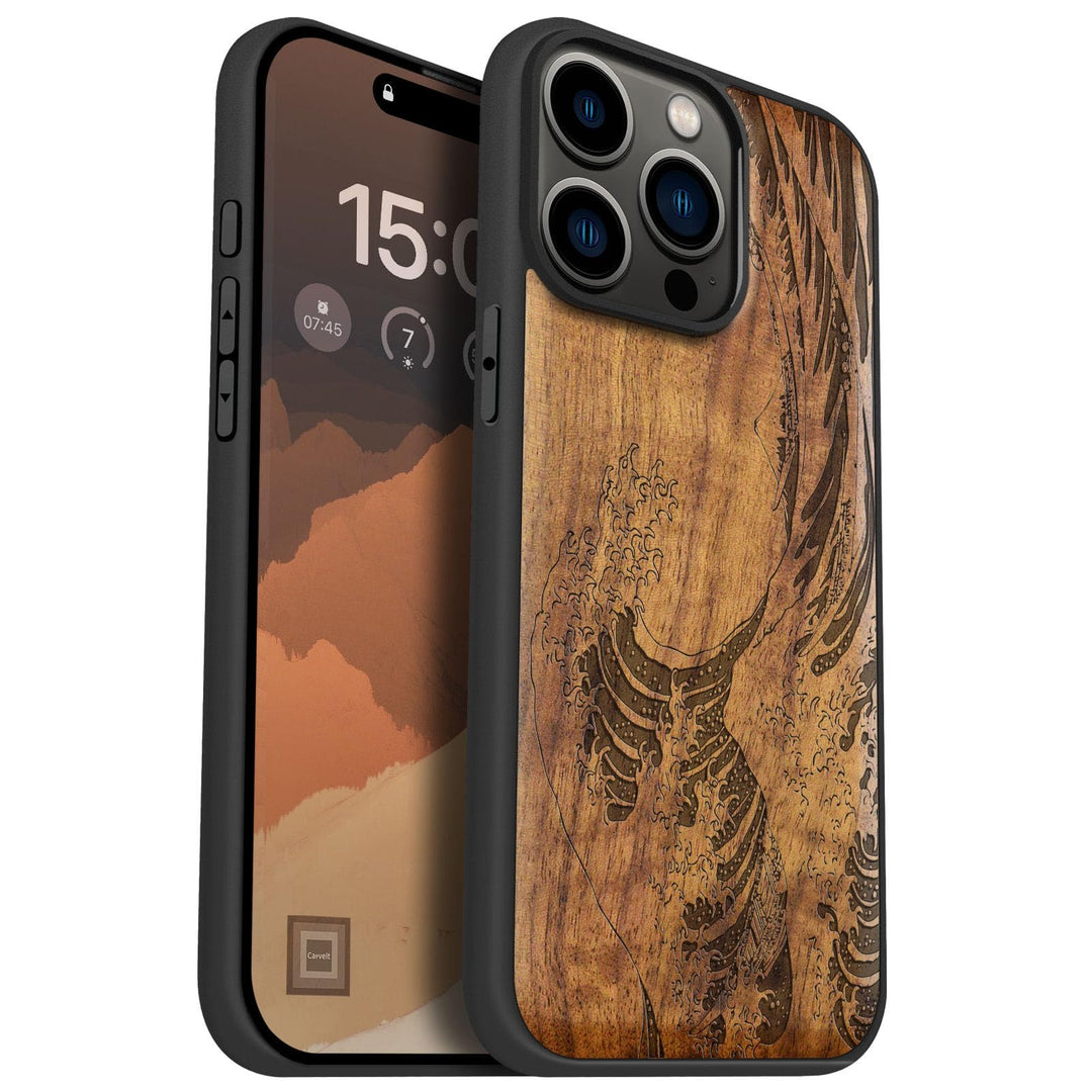 Carveit Handyhülle für iPhone 15 Pro Max Cover Kompatibel mit Magsafe [Holz und TPU Silikon Hybrid h