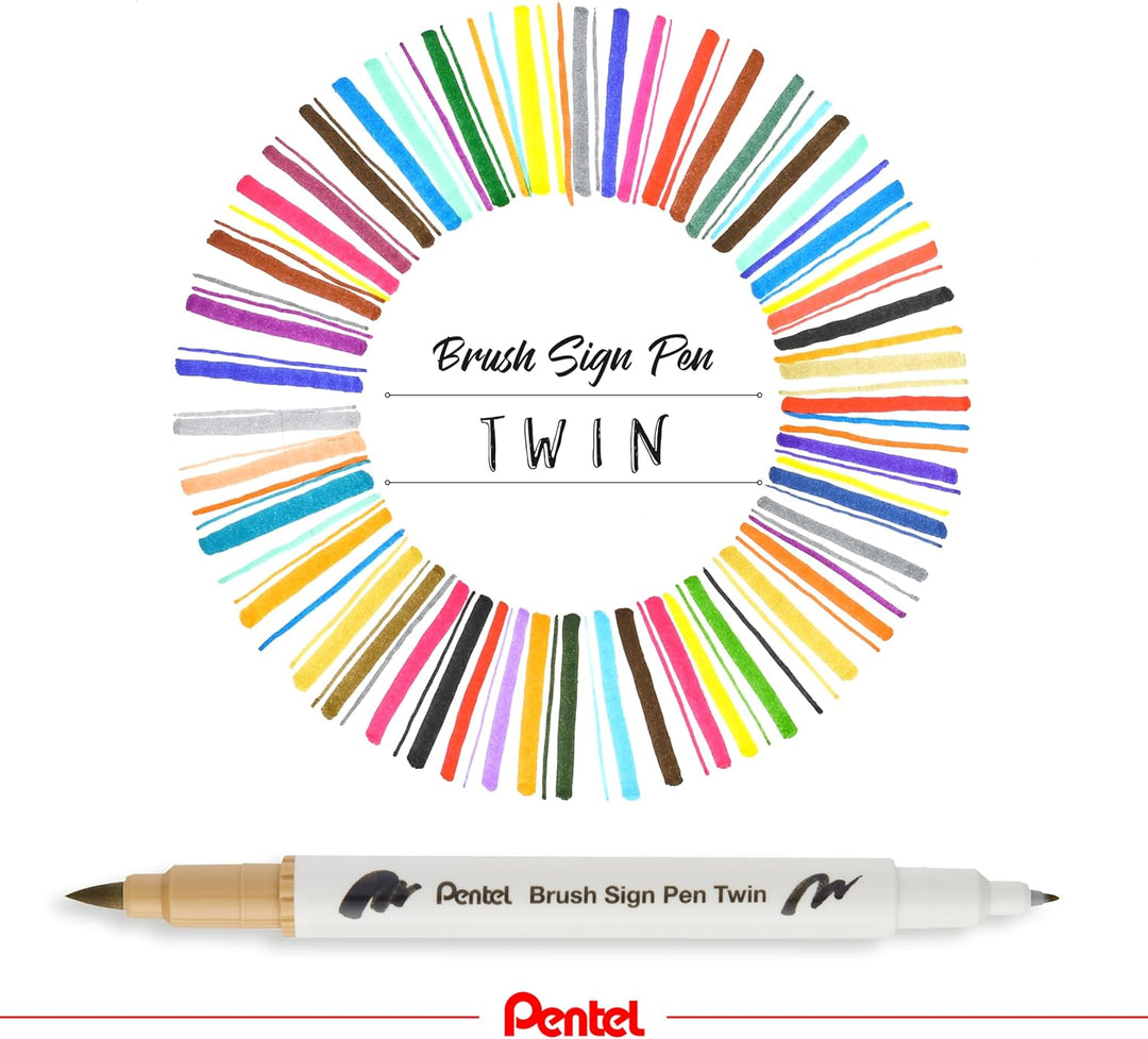 Pentel SESW30C-24 Brush Sign Pen Twin, 24-Farben-Set, Fasermaler mit zwei flexiblen Schreibspitzen,