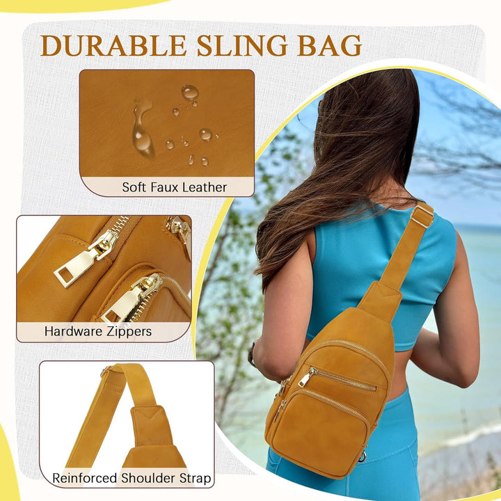 VX VONXURY Sling Bag Klein, Vegan Leder Brusttasche Schultertasche Umhängetasche Damen mit Breiten G