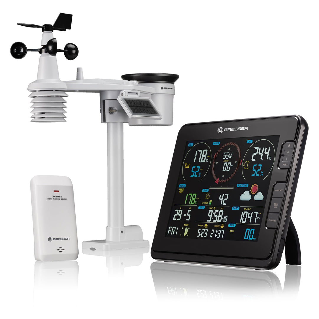 Bresser Wetterstation Funk mit Aussensensor Profi W-LAN Wetter Center 7in1 für UV-Pegel, Windgeschwi