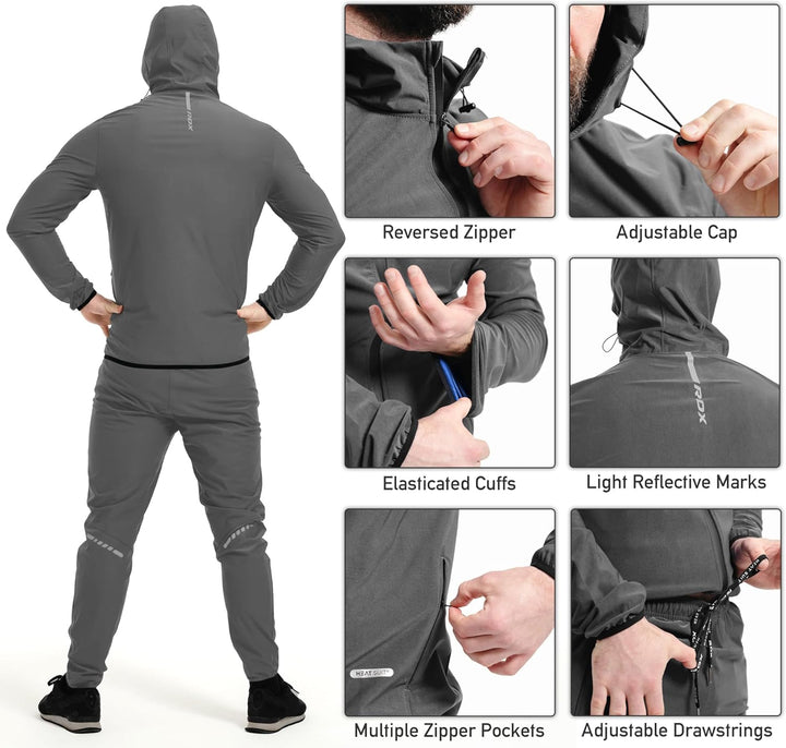 RDX Schwitzanzug Zum Abnehmen, Saunaanzug REACH Konform, Kapuzen Anzug Sauna Suit Sweatanzug Sportan