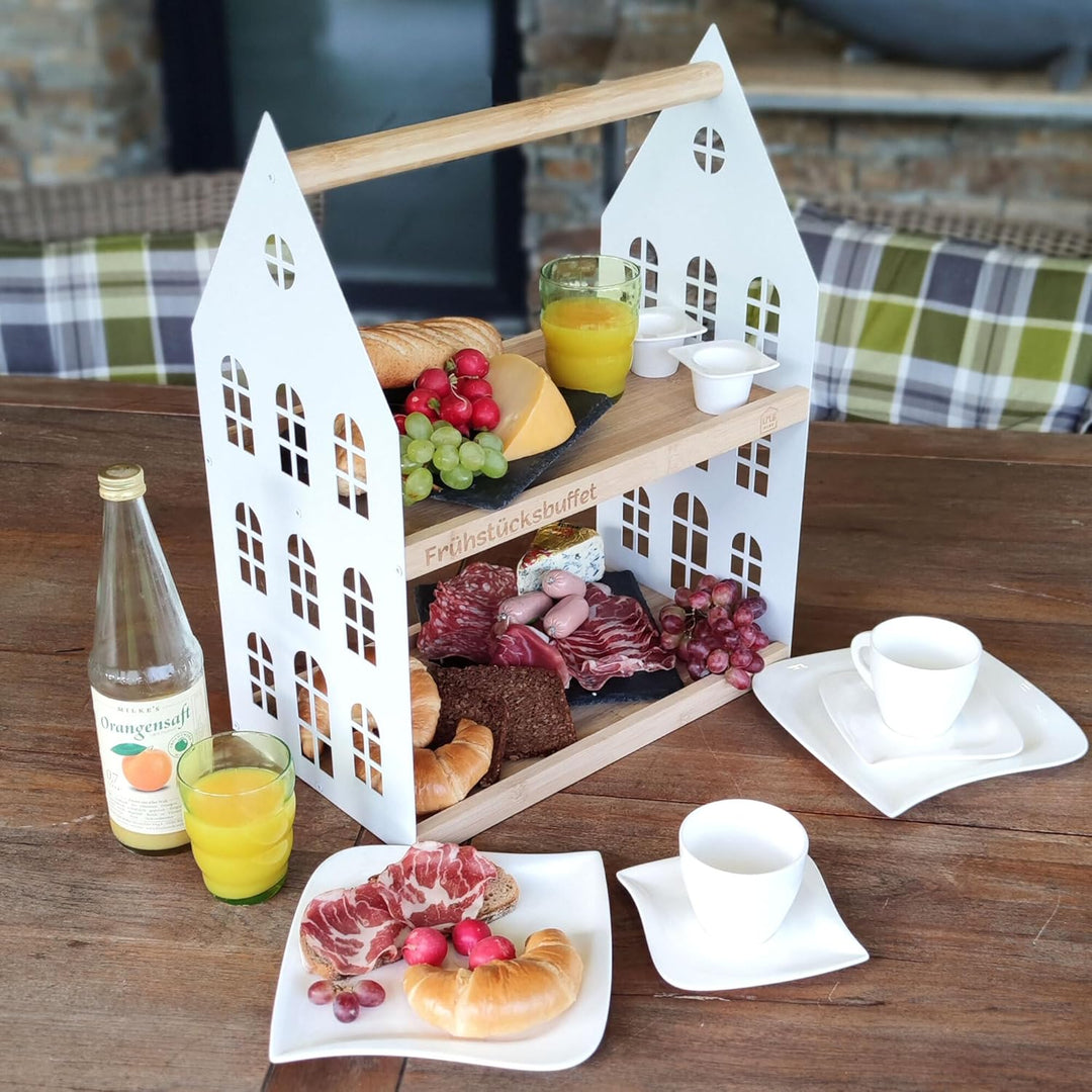 UNUS HOME Etagere Frühstücksbuffet, 2 Etagen mit Griff, für Frühstück, Obst, Wurst und Käse, Tablett
