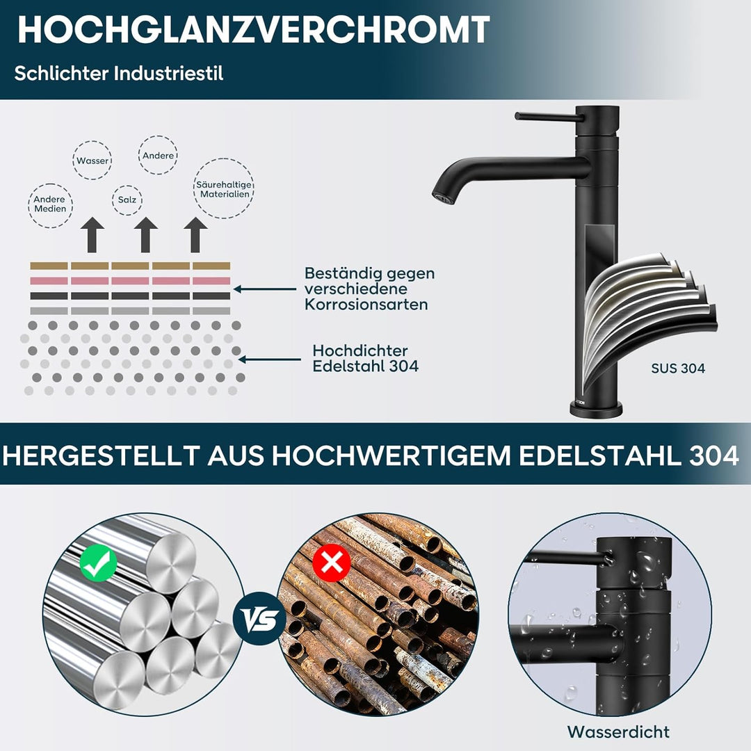 DETBOM Wasserhahn Bad-Mischbatterie 360°Schwenkbar, Waschtischarmatur mit Geräuscharmem Keramischem
