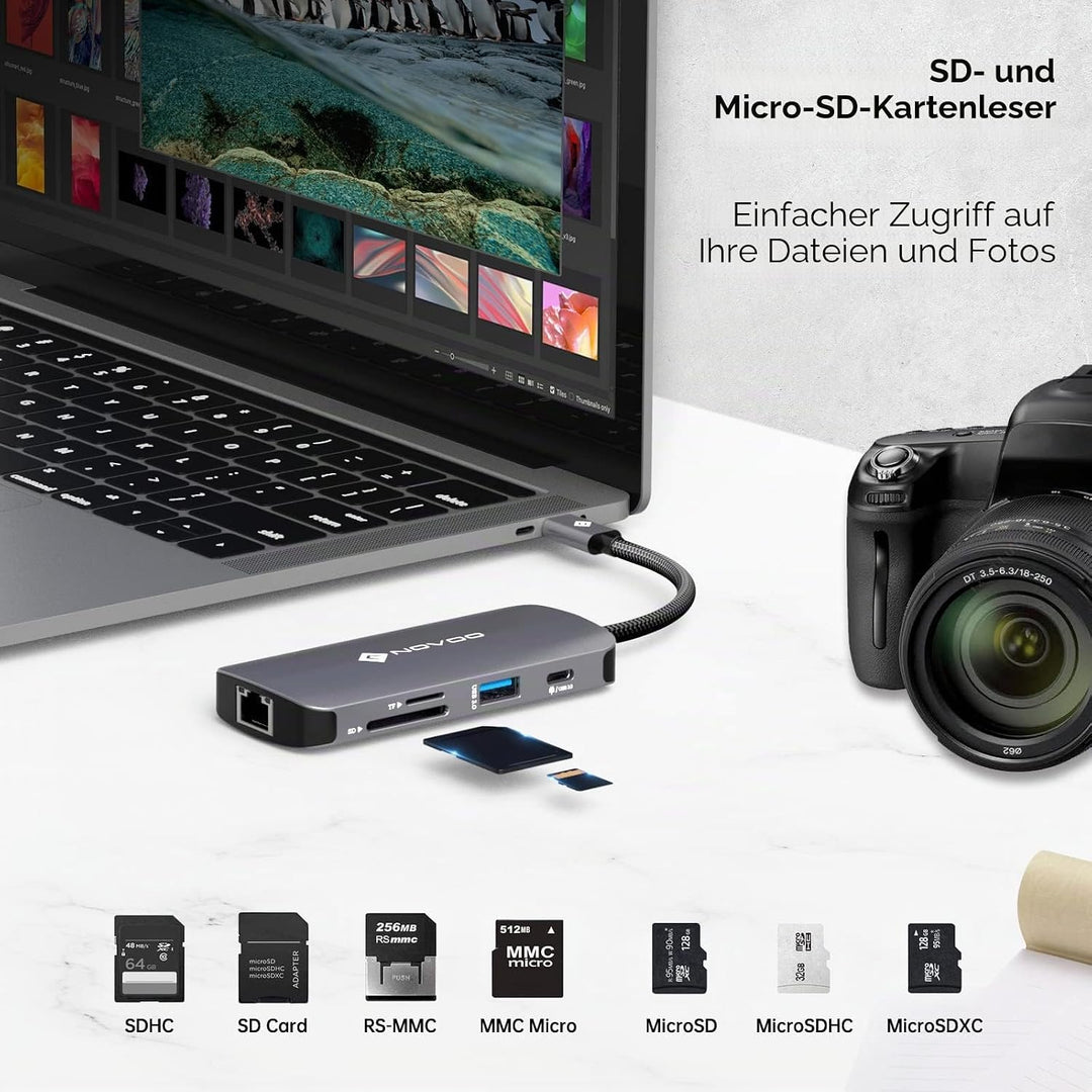 NOVOO USB C Hub 4K@60Hz USB C Docking Station HDMI 8-in-1 USB C Adapter Gigabit Ethernet mit 100W PD