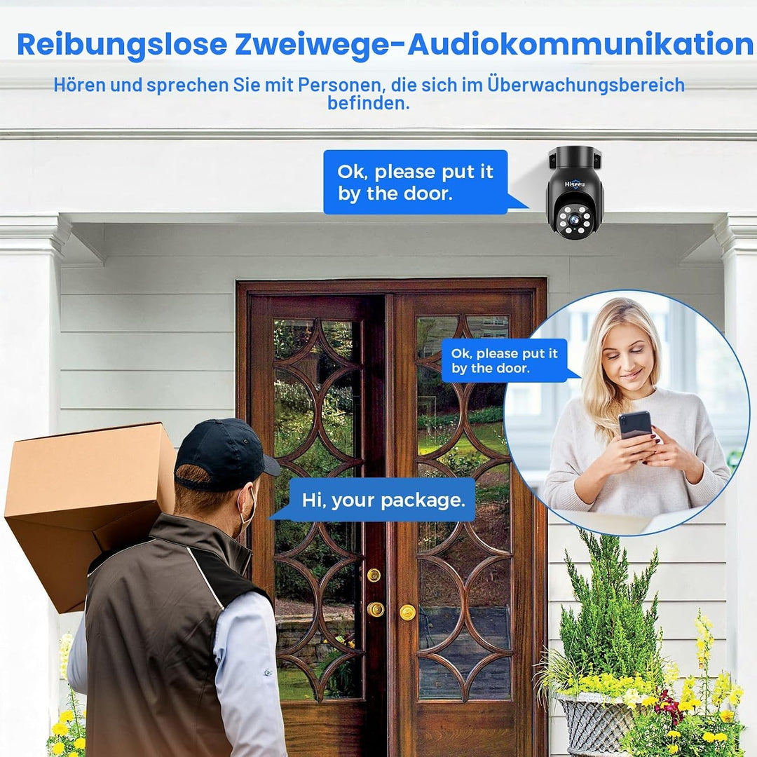 Hiseeu 5 MP Überwachungskamera Aussen-WLAN mit automatischer Verfolgung, 350°/90° schwenkbar, Farbna