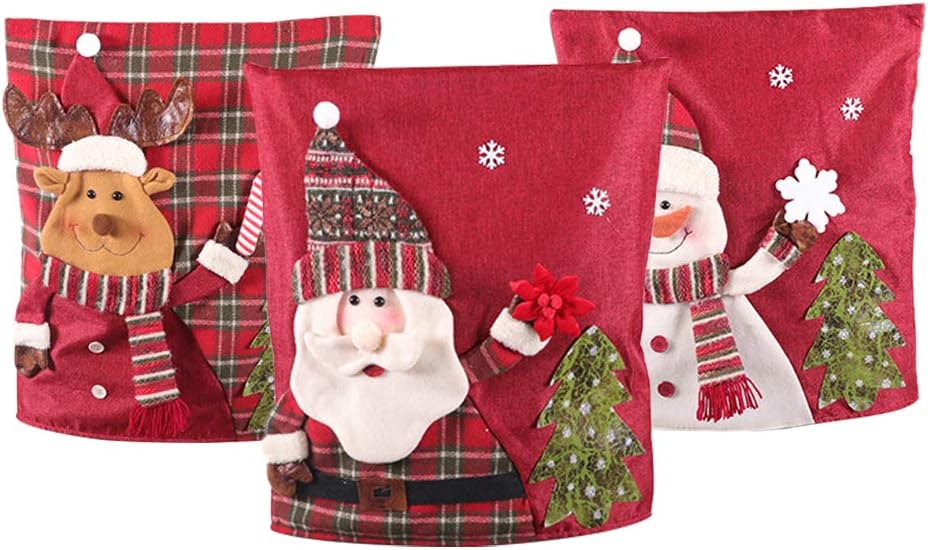 LAMF Weihnachtsstuhlhussen-Set, 6 Stück, 3D-Stuhlhussen mit Weihnachtsmann, Schneemann, Elch, Weihna