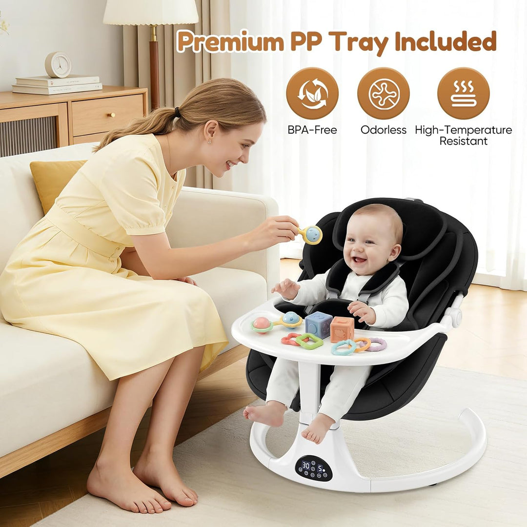Verstellbare Rückenlehne Babyschaukel, Bluetooth Elektrisch Babywippe Mit Abnehmbares Kissen und Abn