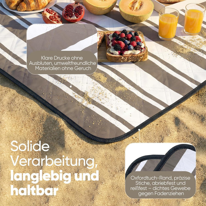Sekey Picknickdecke Wasserdicht 200x200 cm, Stranddecke Sandfrei | Gepolstert, Dreischichtige Strukt