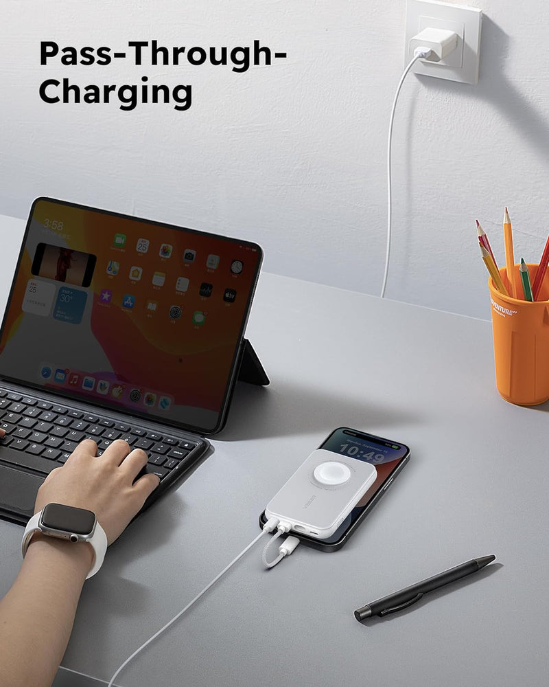 VEGER Mini Power Bank 20W PD, 10000mAh Powerbank mit Apple auf USB C Kabel, mit Apple Watch Laden, 2