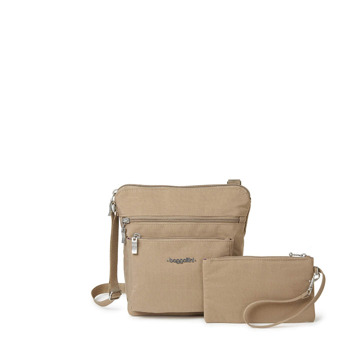 Baggallini Damen Pocket Crossbody Umhängetaschen Beige / Braun, Beige / Braun