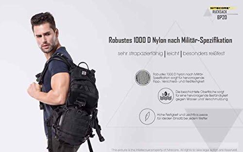 Nitecore Rucksack BP20 - Belüfteter Rücken - Militär-Spezifikationen - MOLLE System - Schwarz - 20L