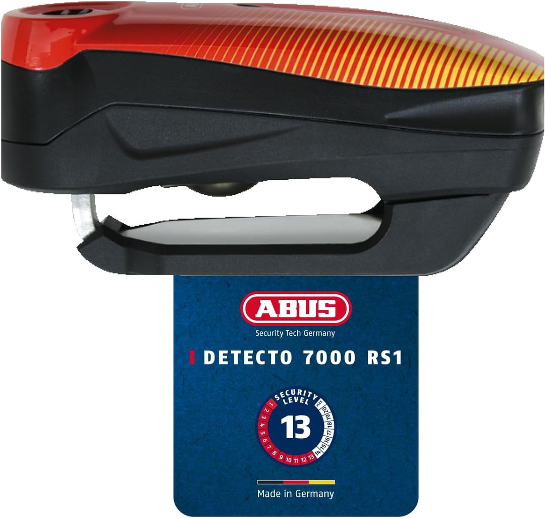ABUS Bremsscheibenschloss Detecto 7000 RS1 – Motorradschloss mit Alarm – sonic red one size Rot (Son