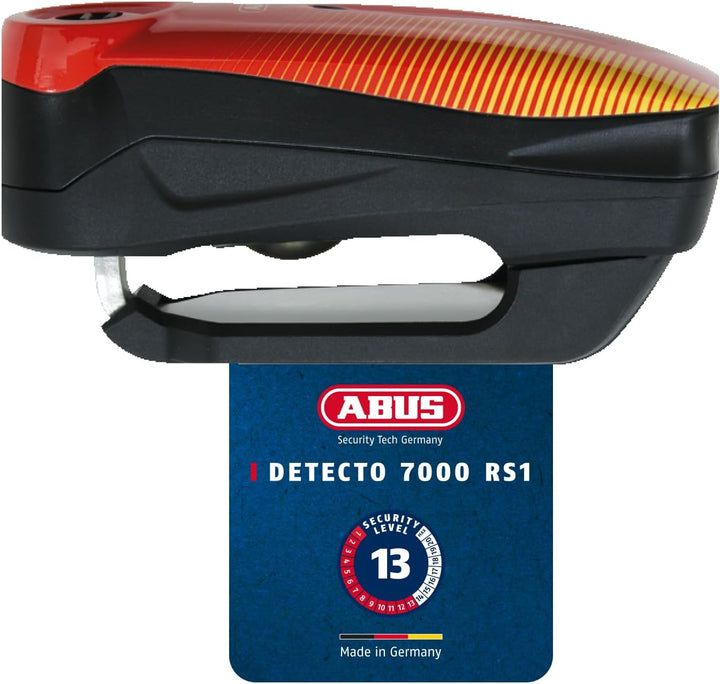 ABUS Bremsscheibenschloss Detecto 7000 RS1 – Motorradschloss mit Alarm – sonic red one size Rot (Son
