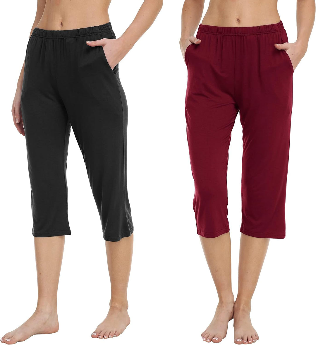 MoFiz Damen Schlafanzughose 3/4 Lang Schlafhose Modal Nachtwäsche Weich Pyjamahose Freizeithose mit