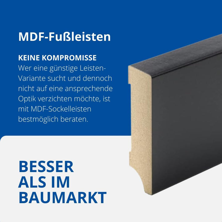 REESE | Sockelleisten | Leipziger Profil | SCHWARZ MDF | 80mm - 10 Stück / 23lfm 80mm 10 Stück / 23l