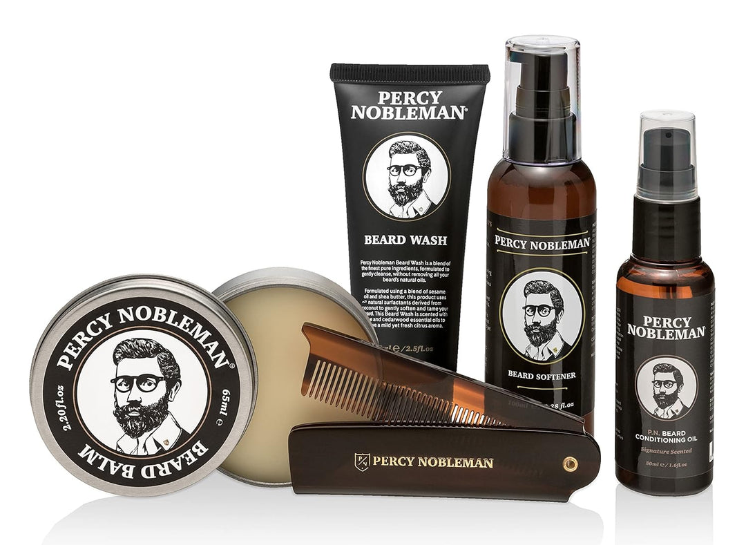 Percy Nobleman, Komplettes Bartpflege-Set mit Bartweichmacher, duftendem Bartöl, Bartbalsam, Bartwäs