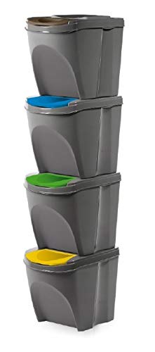 Mülleimer Abfalleimer Mülltrennsystem 100L - 4x25L Behälter Sorti Box Müllsortierer 3 Farben von rg-