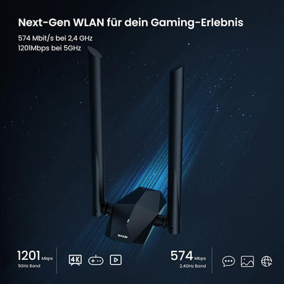 Tenda U18a WiFi 6 WLAN Stick WLAN USB-Adapter(AX1800 Dualband 5GHz:1201 Mbit/s +2,4GHz: 574 Mbit/s)