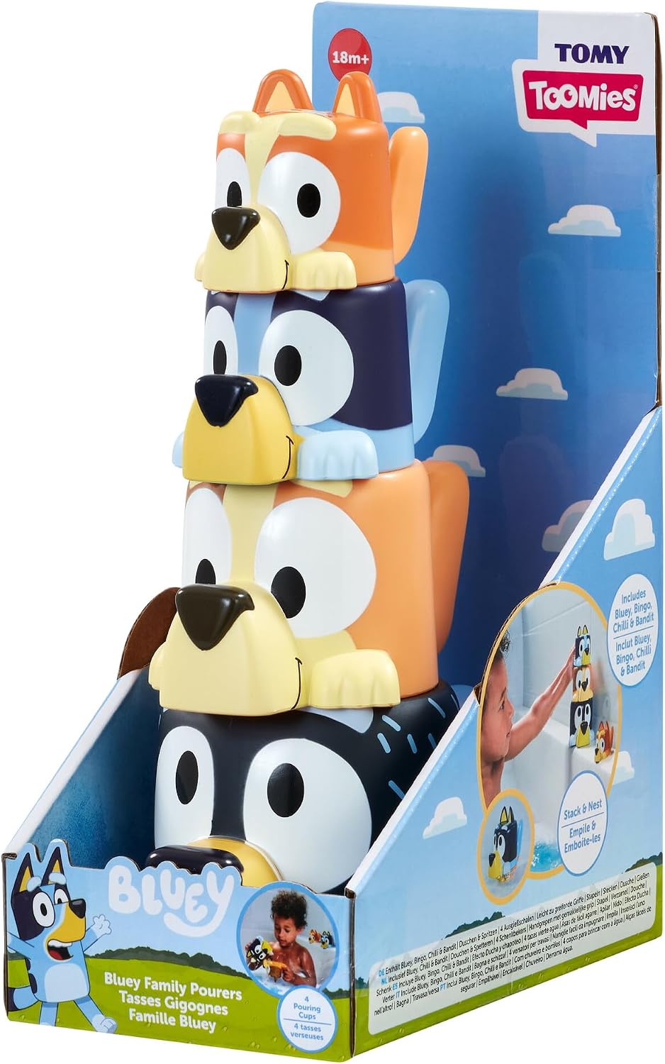 Tomy Toomies Kaffeetassen mit Chilli, Bandit, Bingo und Bluey – stapelbare Tassen für das Bad – offi