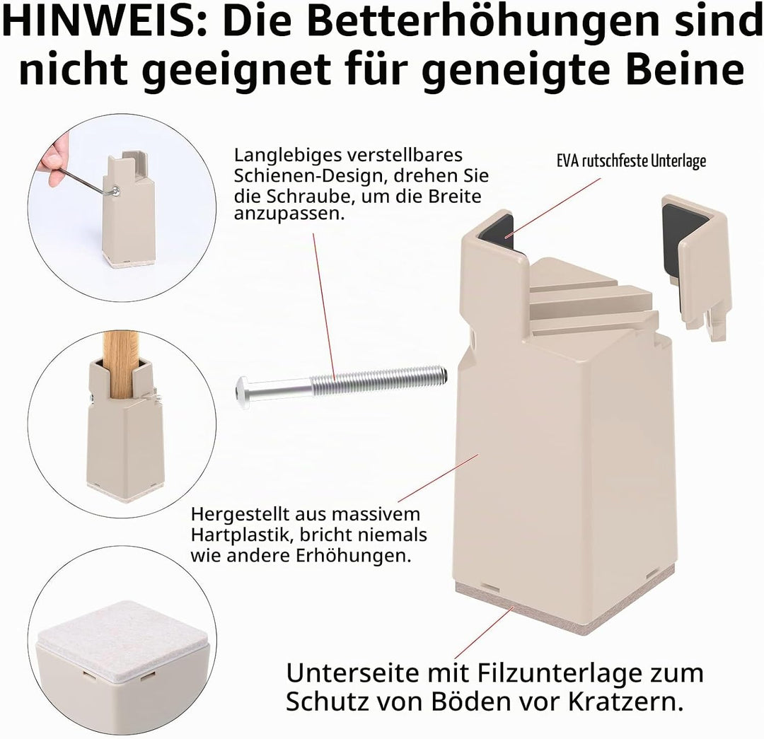 RCHYFEED Verstellbare Betterhöhung Möbelerhöhung 10cm mit Schraubklemme, Gray Betterhöher 4 Zoll Sch