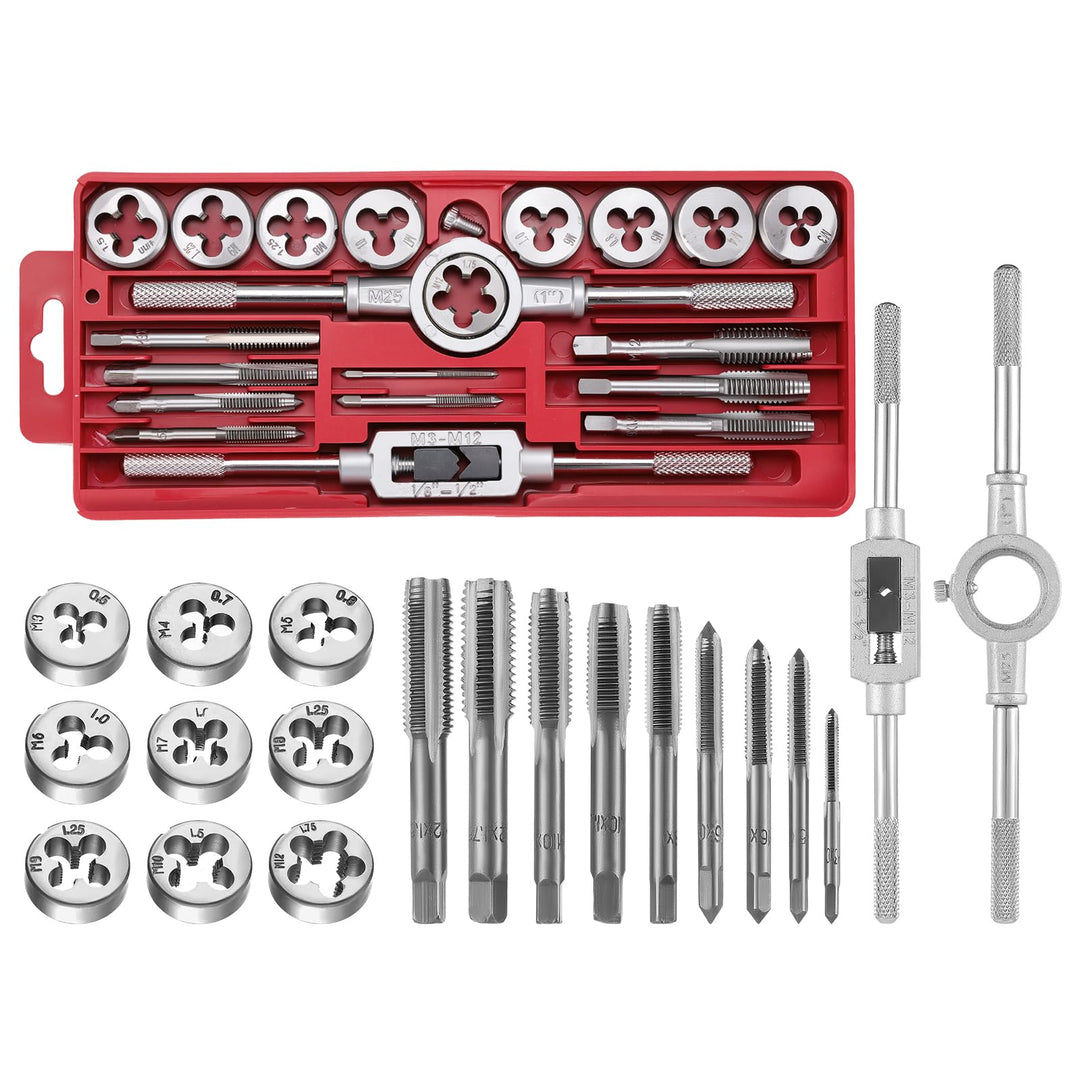 Gewindeschneider Set Metrisch M3-M12 Gewindeschneidsatz, Gewindebohrer Schneideisen Set mit Bohrer,