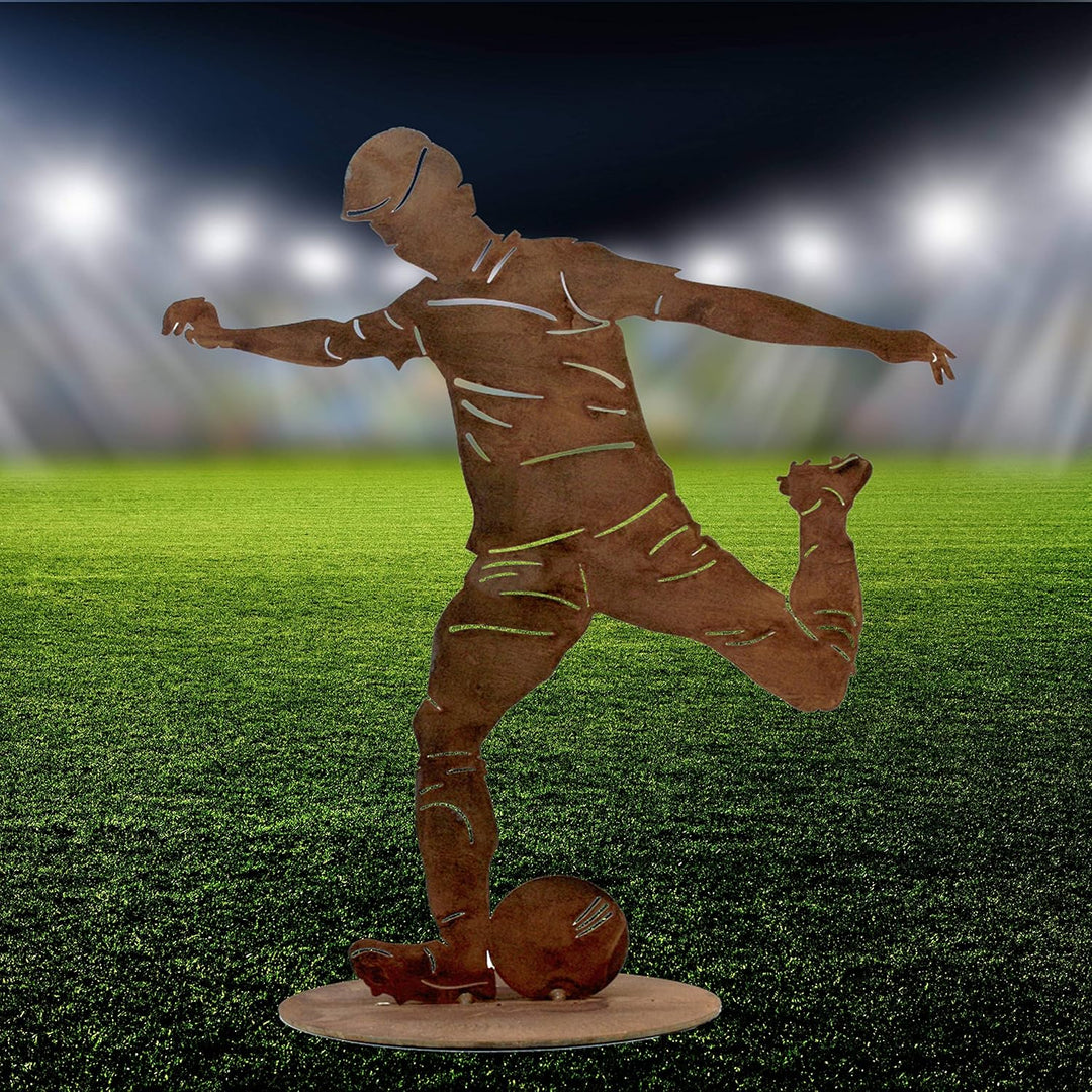 Rostikal Fussball Deko Geburtstag Geschenk 40 cm - Gartendeko Figuren Rost Edelrost Fussballer 40 cm