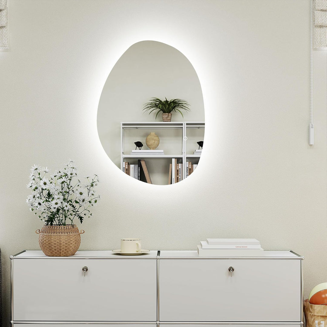 HOMCOM Badspiegel mit Beleuchtung 70 x 50 cm LED Badezimmerspiegel Dimmbar mit 3 Lichtfarben Touch-S