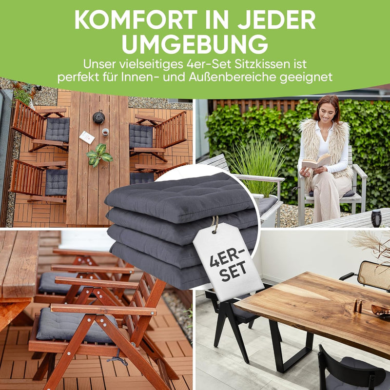 Gräfenstayn® 8er-Set Sitzkissen 40x40x3cm mit Haltebändern für Indoor und Outdoor mit Öko-Tex Siegel