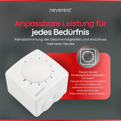 neverest Dimmer 230V 1.0 A Drehzahlregler für Ventilatoren Pumpen Motoren Aufputz/Unterputz Montage,