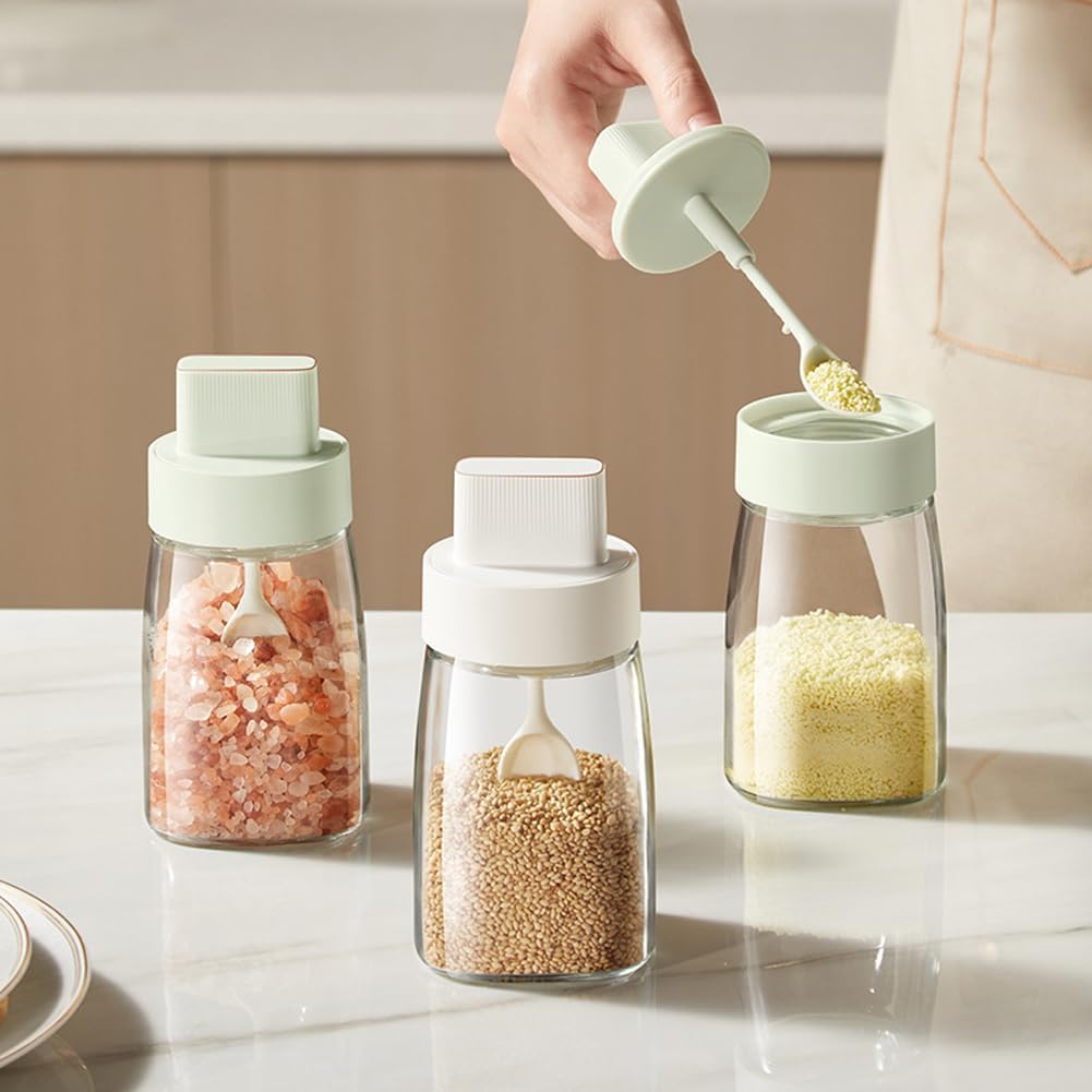 LOYUYU Küche Natrium Calcium Glas Gewürzgläser Gewürzboxen Set von 3, Gewürztöpfe Gewürzgläser, Komb