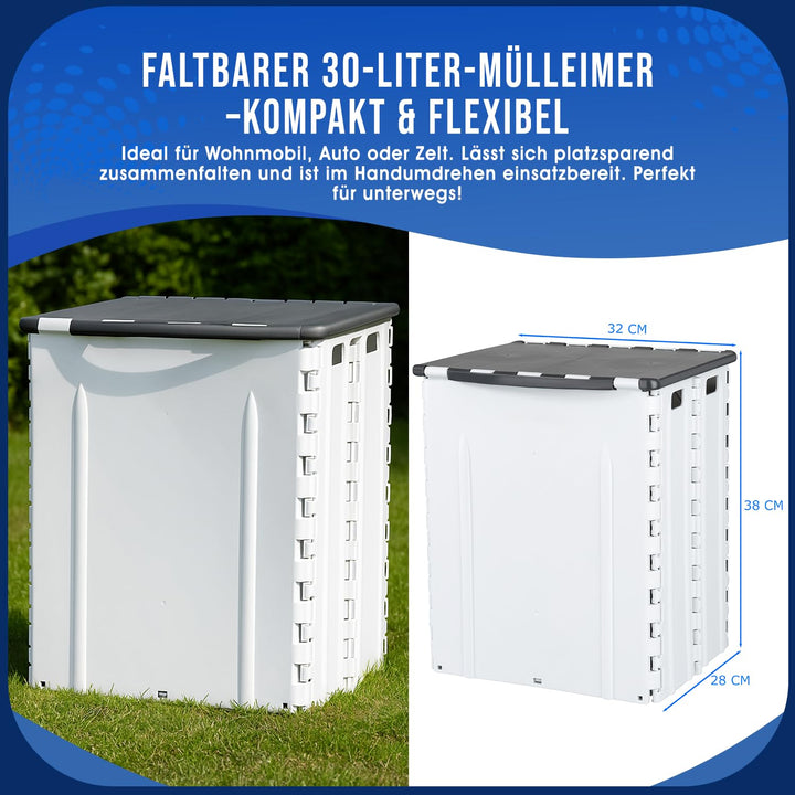 Faltbarer Mülleimer 30L mit Deckel – Klappbarer Abfalleimer Camping, Wohnmobil & Outdoor – platzspar