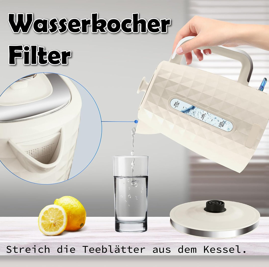 1.7L Wasserkocher, Schnellkochender 1850W Heisswasserkessel, Elektrischer Teekocher für kochendes Wa