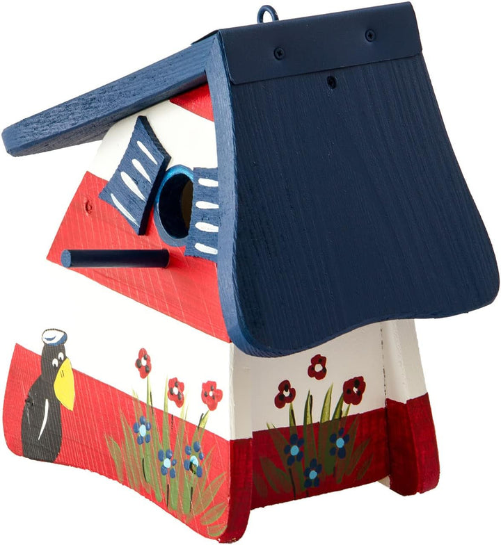 Nistkasten Leuchtturm rot/weiss, Vogelhaus aus Holz, Vogelhäuschen für Wildvögel, Nistvilla, Vogelvi