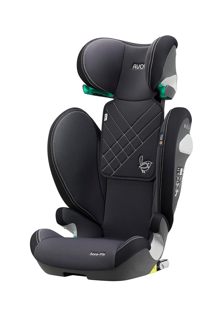 AVOVA Sora-Fix (Grey & Black), der Folgesitz geeignet von 100 bis 150 cm, 4 bis 12 Jahre, mit Isofix