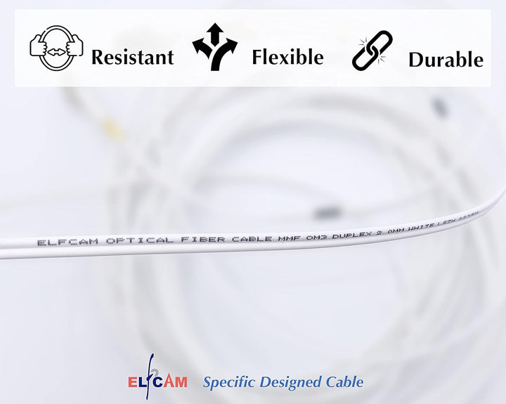 Elfcam® - LWL Glasfaser-Kabel LC/UPC auf LC/UPC 50/125um OM3 Multimode Duplex LSZH, Farbe Weiss, 100