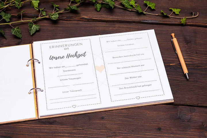 Hochzeitideal – Besonderes Gästebuch Hochzeit Alan mit 40 Seiten à 100g I Hochzeit Gästebuch aus Hol